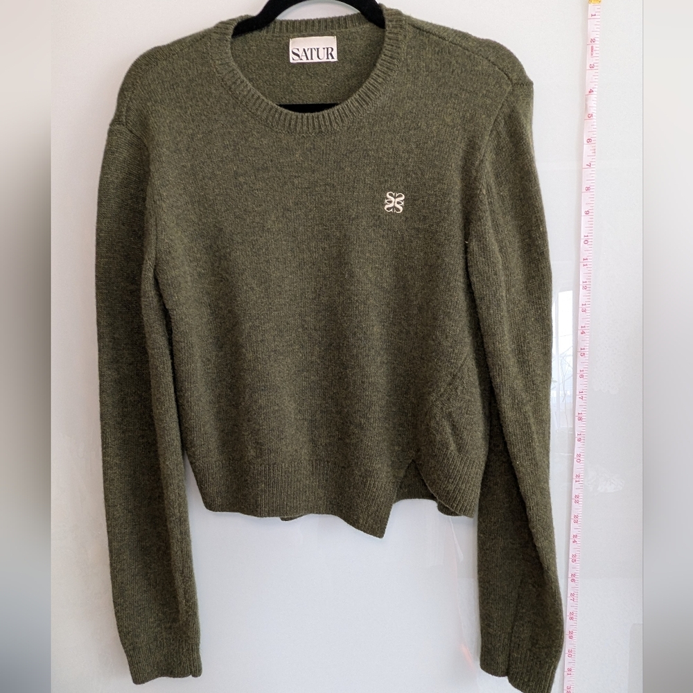 Satur Dublin Unbalanced Cashmere Blend Knit Olive Green